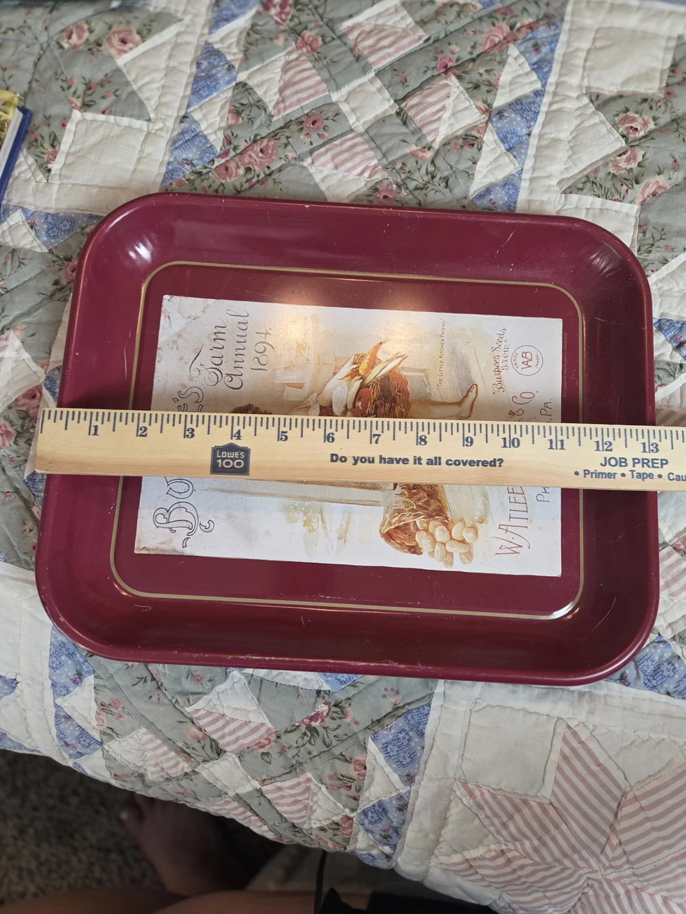 Vintage Red and Cream Decorative Farm-Themed Tray by Vintage